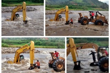 PERU: Crecida de río atrapa maquinaria y chofer que trabajaba en reencause