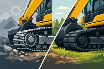 Orugas de acero vs. caucho para excavadora